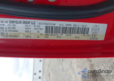 2015 Ram 1500 Laramie из США, поврежденный, VIN 1C6RR7JM8FS501701